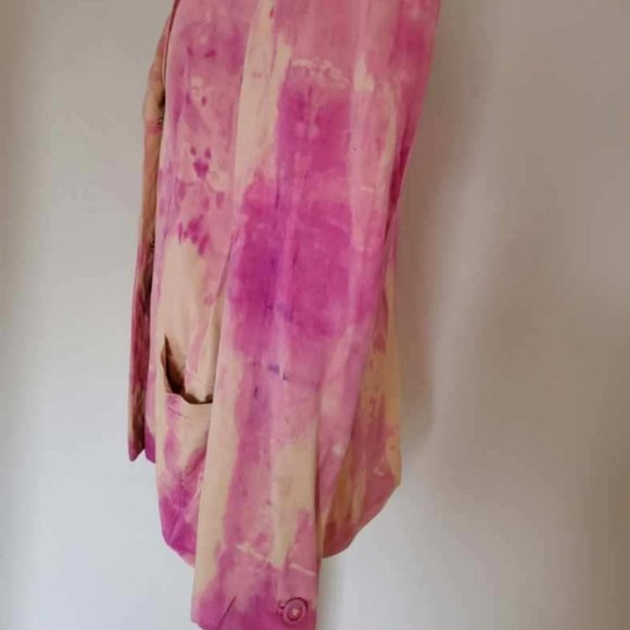 Vintage Gianni Versace silk blazer pink beige tan tie dye painted Med small 4 6
